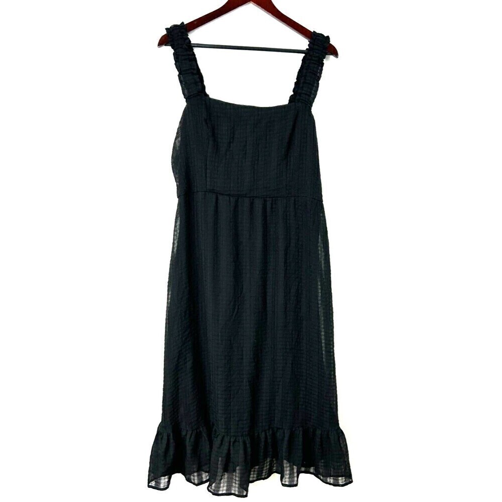 52seven Womens Size 12 Black Tiered Sleeveless Tank Sheer lined Midi Tiered H3